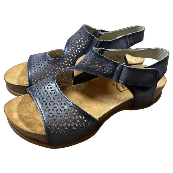 Propet Phoebe Cork Platform Wedge Sandals Blue Gray Size 6 Comfort Adjust Strap - Picture 1 of 12